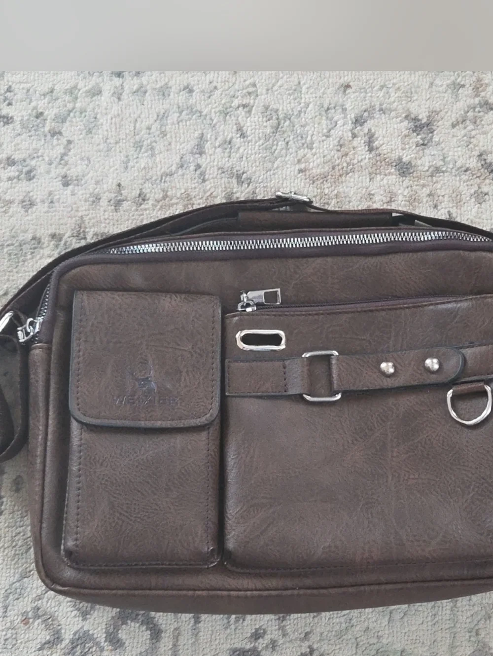 WEIXIER Men's PU Shoulder Bag Crossbody Bags Leather Handbag Dark Brown